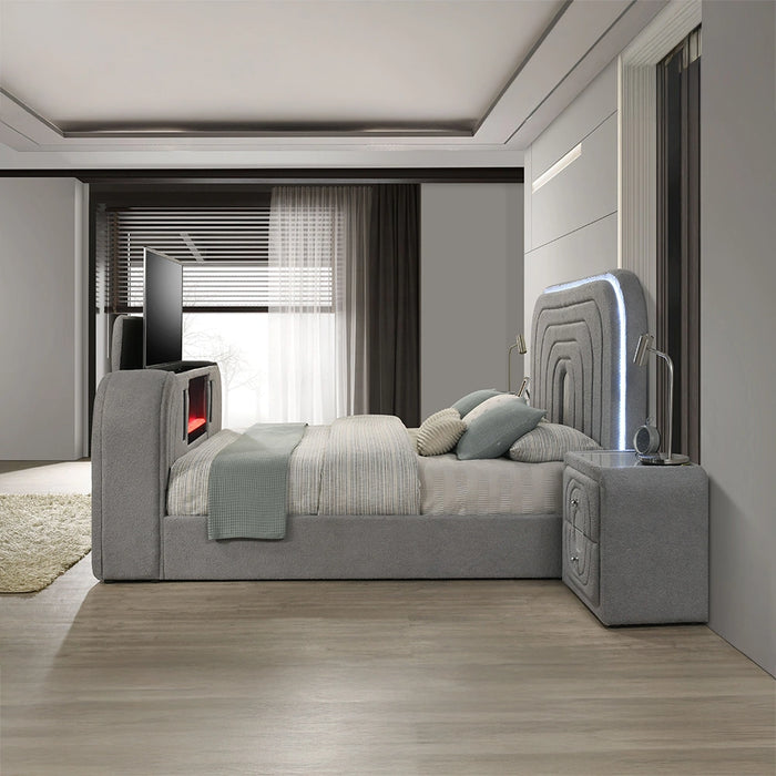 Queen Bed w/Led, TV Stand, Fireplace & Bluetooth