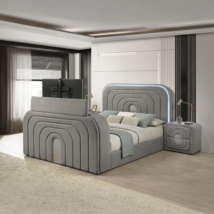 Queen Bed w/Led, TV Stand, Fireplace & Bluetooth