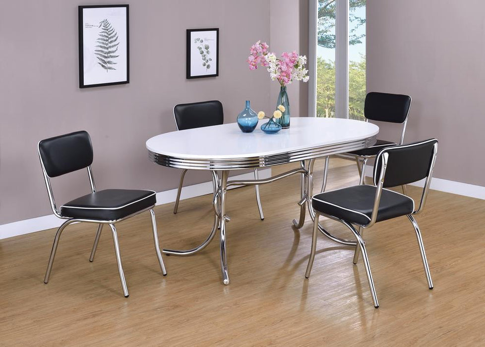 Retro Oval Dining Table Glossy White and Chrome