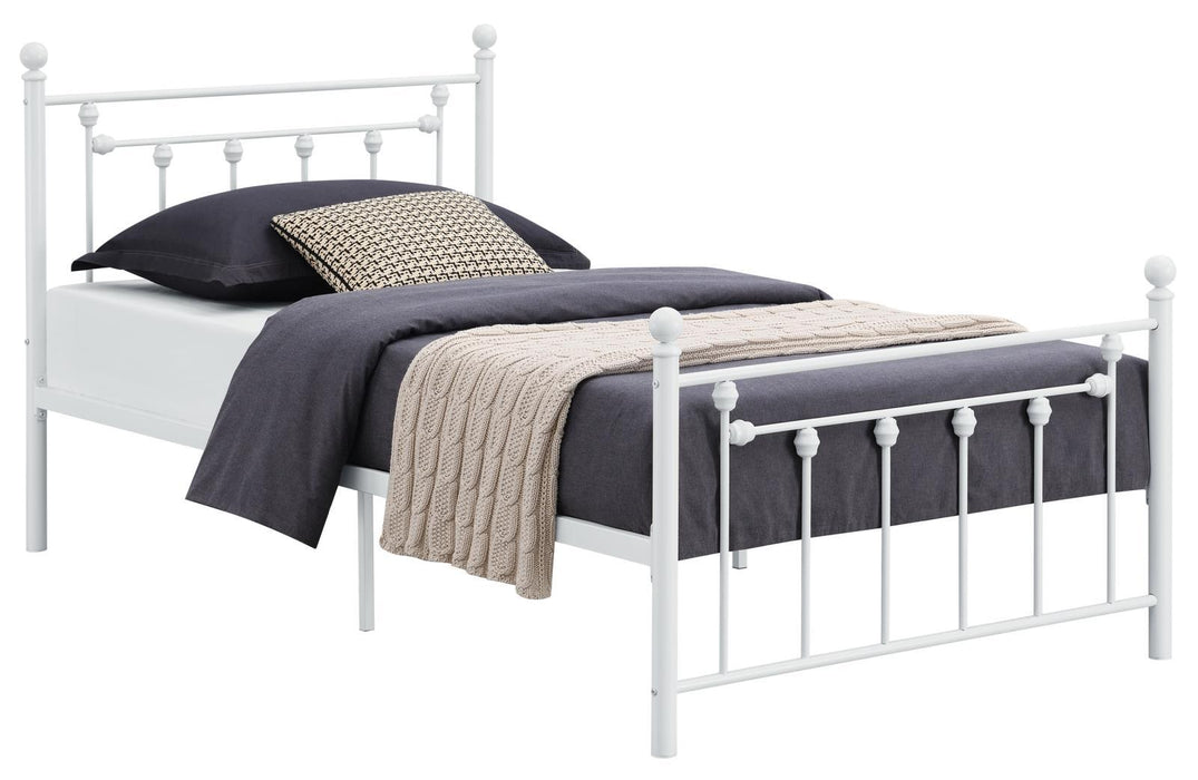 Canon Full Metal Slatted Headboard Platform Bed - White