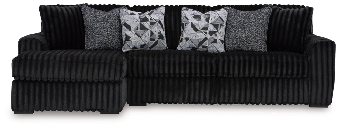 Midnight Black Corduroy 120" Sofa with Chaise