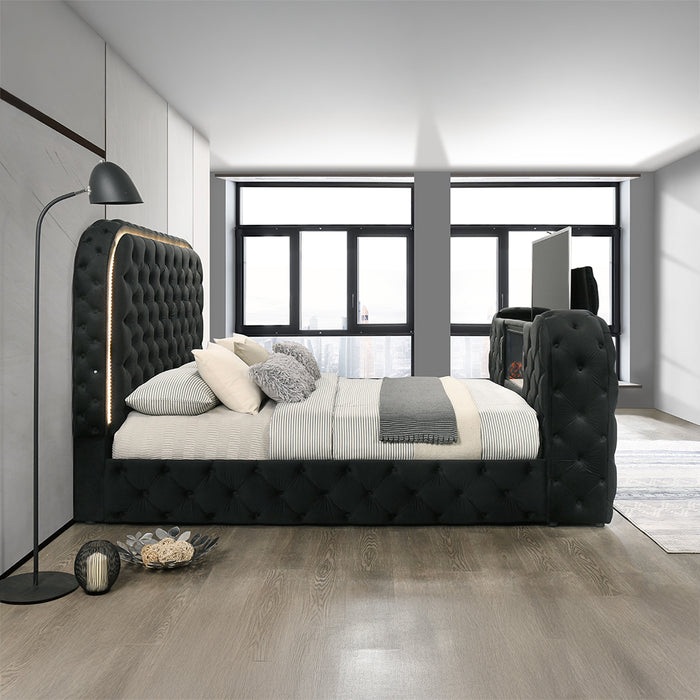 Queen Bed w/LED, Fireplace & TV Cabinet