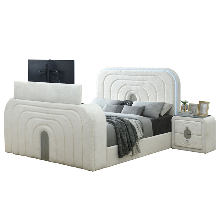 EK Bed w/LED, TV Cabinet, Fireplace & Bluetooth