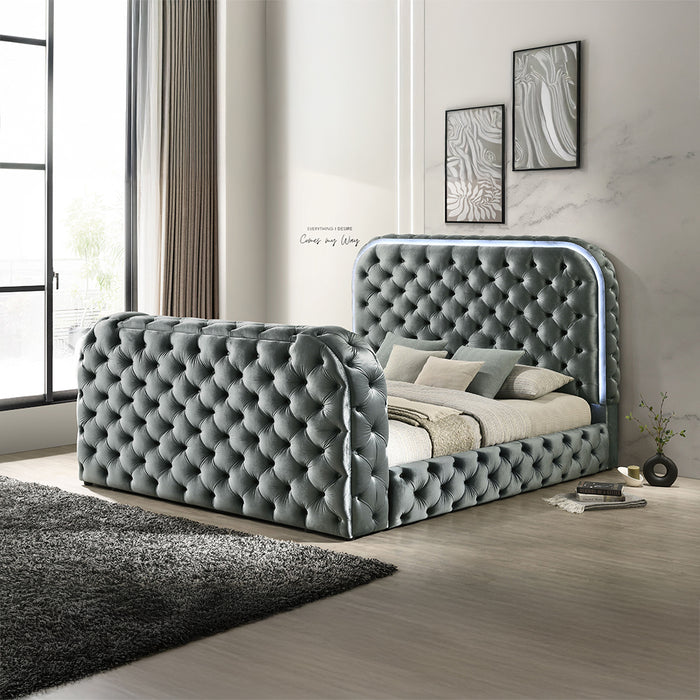 Eastern King Bed w/LED, Fireplace & TV Stand