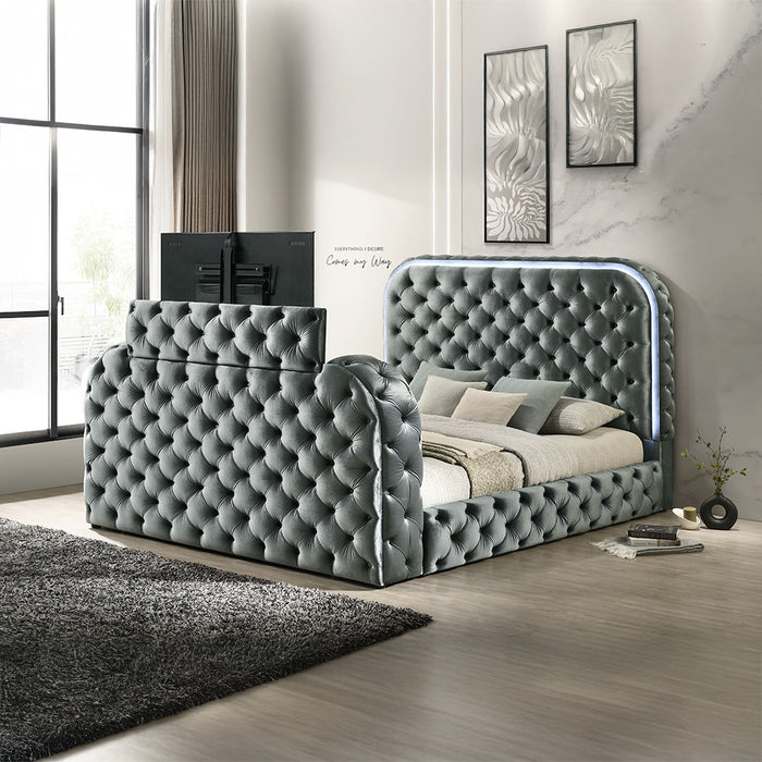 Eastern King Bed w/LED, Fireplace & TV Stand