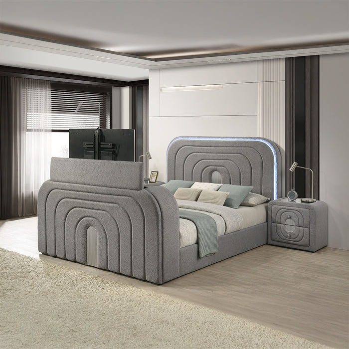 Queen Bed w/Led, TV Stand, Fireplace & Bluetooth